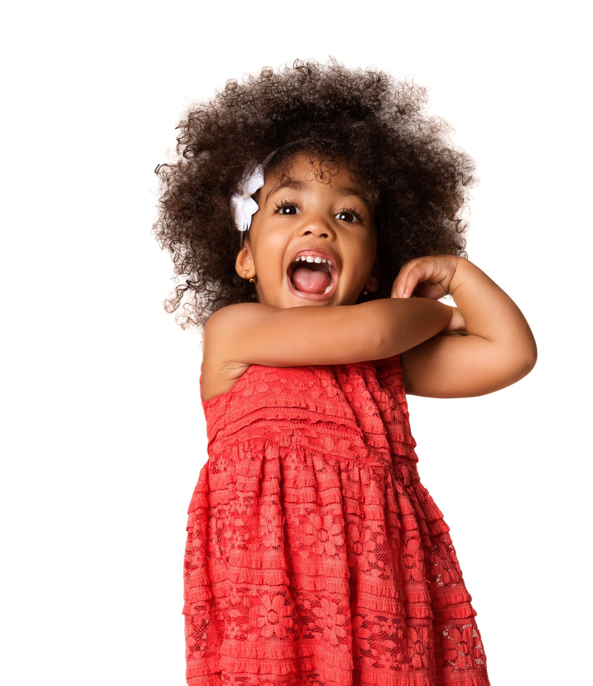 Portrait of cheerful little girl, isolated with copyspace
