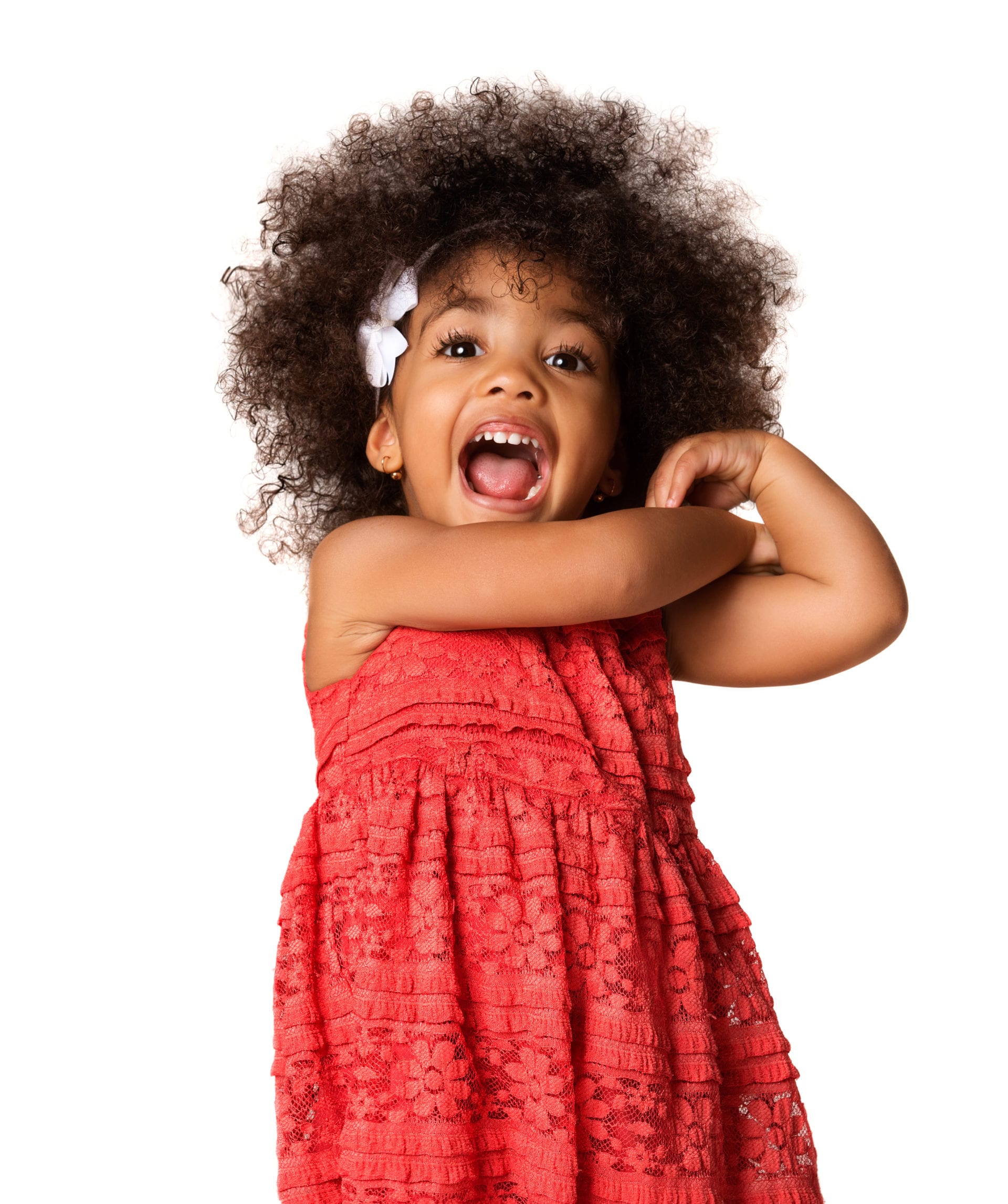 Portrait of cheerful african american little girl, isolated with copyspace